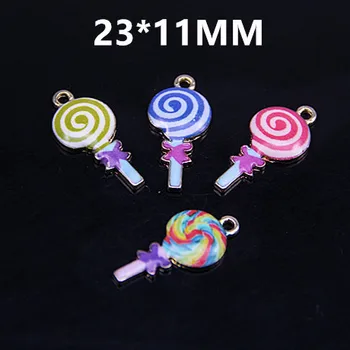 

50PCS 23*11MM Colorful Candy Lolipop Shape DIY Jewelry Pendants Alloy Enamel Charm Gold Tone Bracelet Oil Drop Charm Pendants