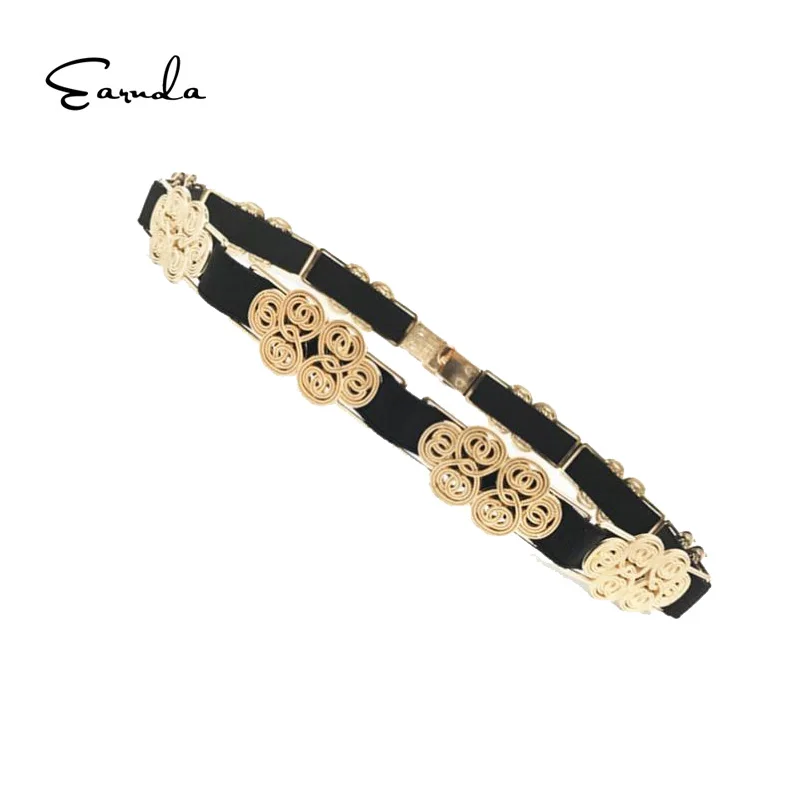 Earnda Summer Female Elastic Waistband Metal Floral Novelty Luxury