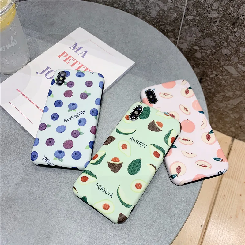 

Fresh cartoon fruit wrapped up IMD case for iPhone XR iPhone XS MAX iPhone 6 6s Plus 7 Plus 8 Plus X XS Blueberry avocado peach