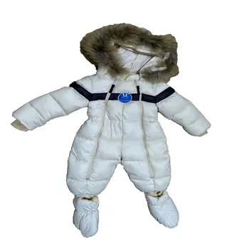

Russian Winter Baby Down Cotton Romper Girls Snowsuit Outdoor Overalls for Boy Kids Snow Outfit Real Raccoon Fur Hood Rompers R1
