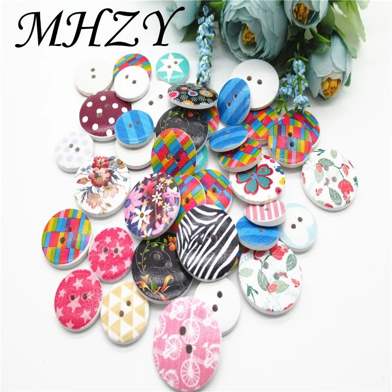 

20/50PCS 18MM mix white Printed Wooden Buttons handmade wood buckle craft DIY baby Sewing apparel accessories K23