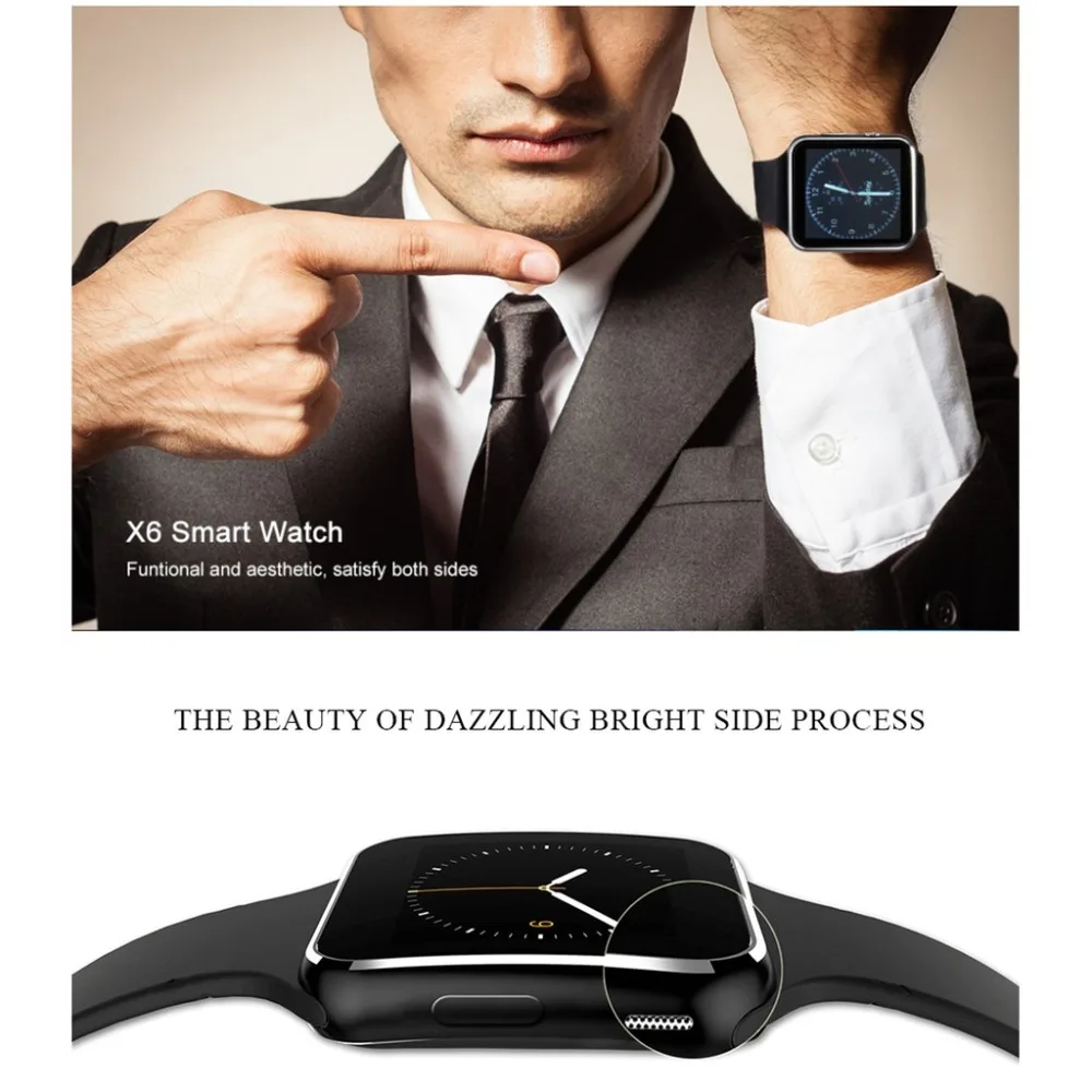 JAYSDAREL X6 Bluetooth Smart Watch Support Sim Card HD Camera Whatsapp Curved Screen