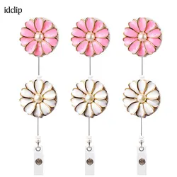 idclip 6PCS Retractable Badge Holder with Alligator Clip Retractable Cord ID Badge Reel with Pearl 24 inch