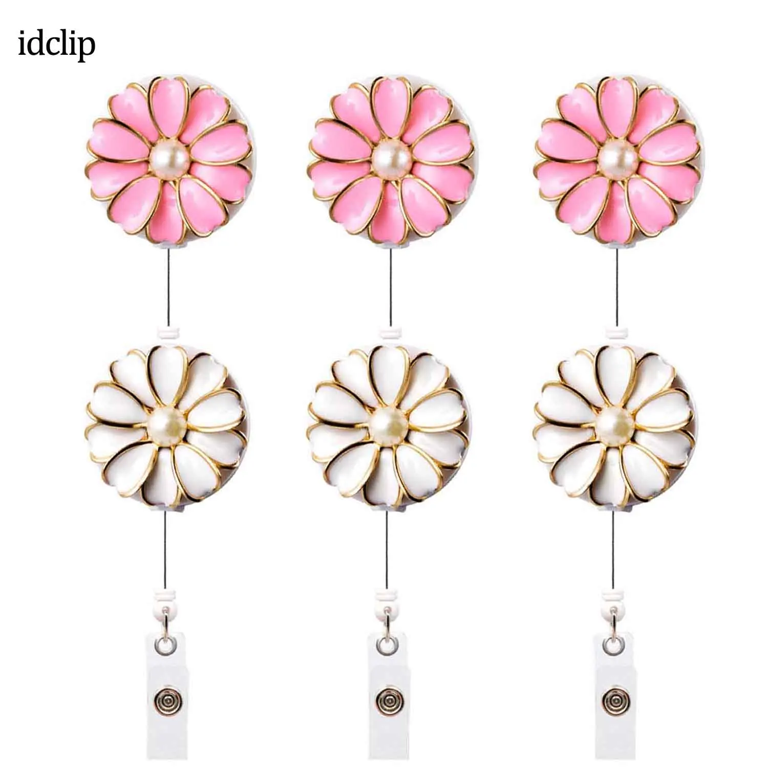 

idclip 6PCS Retractable Badge Holder with Alligator Clip Retractable Cord ID Badge Reel with Pearl 24 inch