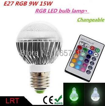 

LED RGB Bulb 85-265V E27 9W 15W led Bulb Lamp with Remote Control multiple colour led lighting 1pcs/Lot
