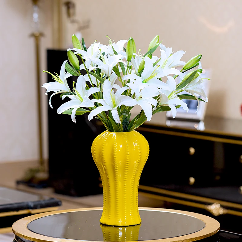 Креативная керамическая ваза с орнаментом из Желтого Фарфора, настольные цветочные вазы для украшения свадеб, аксессуары для украшения дома