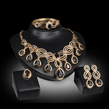 

Fashion Austria Crystal Water drop Zircon Earrings necklace jewelry sets Classic design Gold Color women gift 3 Colors