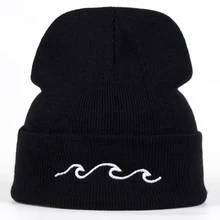 Новая мода черные синие пара волнистые вязанные шапочки с вышивкой теплая шапка для мужчин и женщин зимние хип-хоп кепки, шляпы Garros