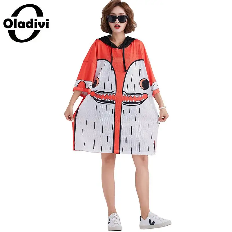 

Oladivi Plus Size Women Fashion Print Hole Shirt Dress Ladies Casual Loose Short Dresses Summer New Top Female Tee Tunic Vestido