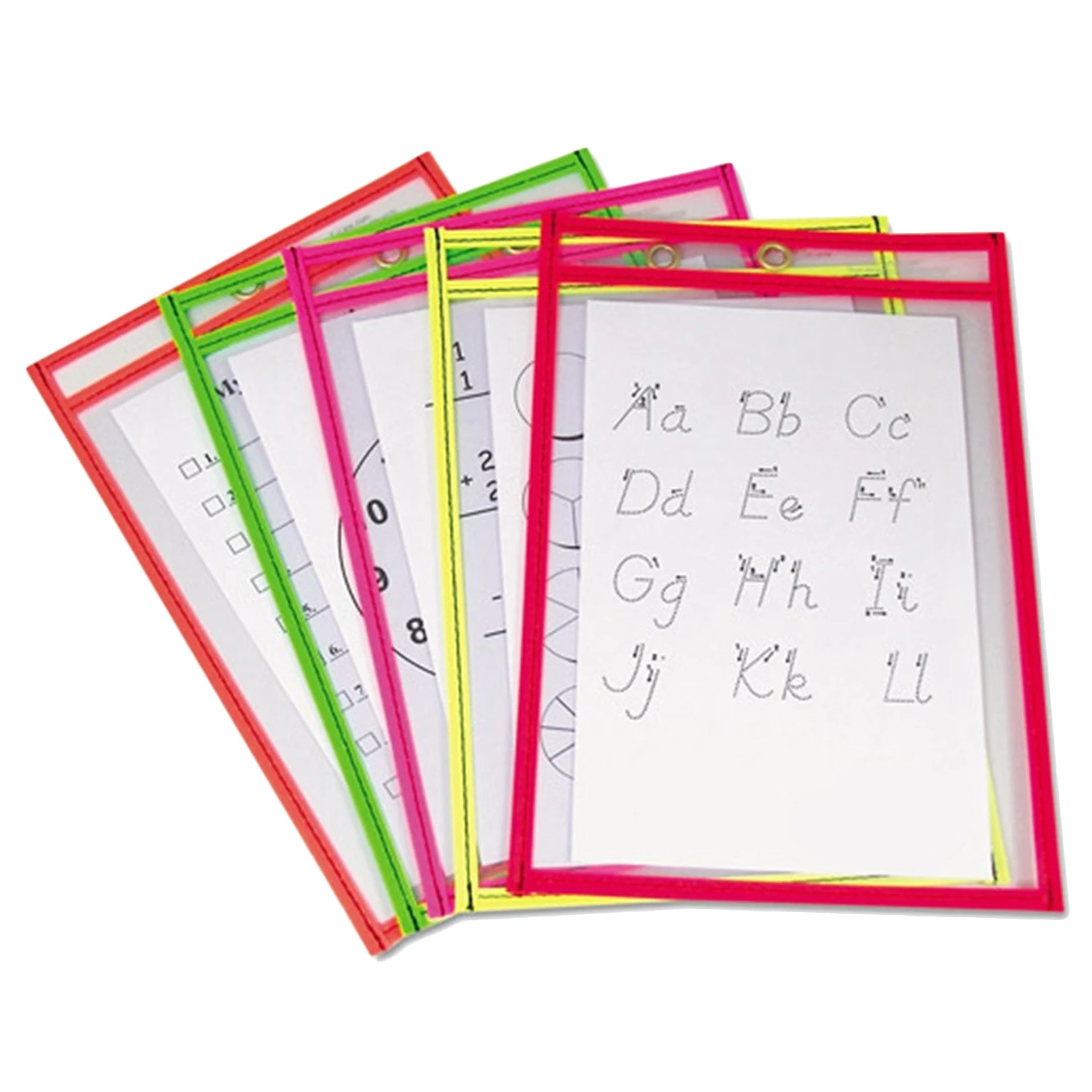 

5PCS Reusable Clear PVC Dry Erase Pockets Sleeves 3PCS Pens for Office Classroom Organization Teaching Supplies Random Color