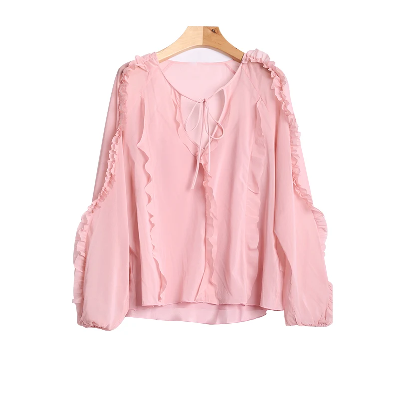 

KENVY Brand Fashion Women's High-end Luxury Spring Casual Elegant Ruffles Long-sleeved Silk Shirt Top