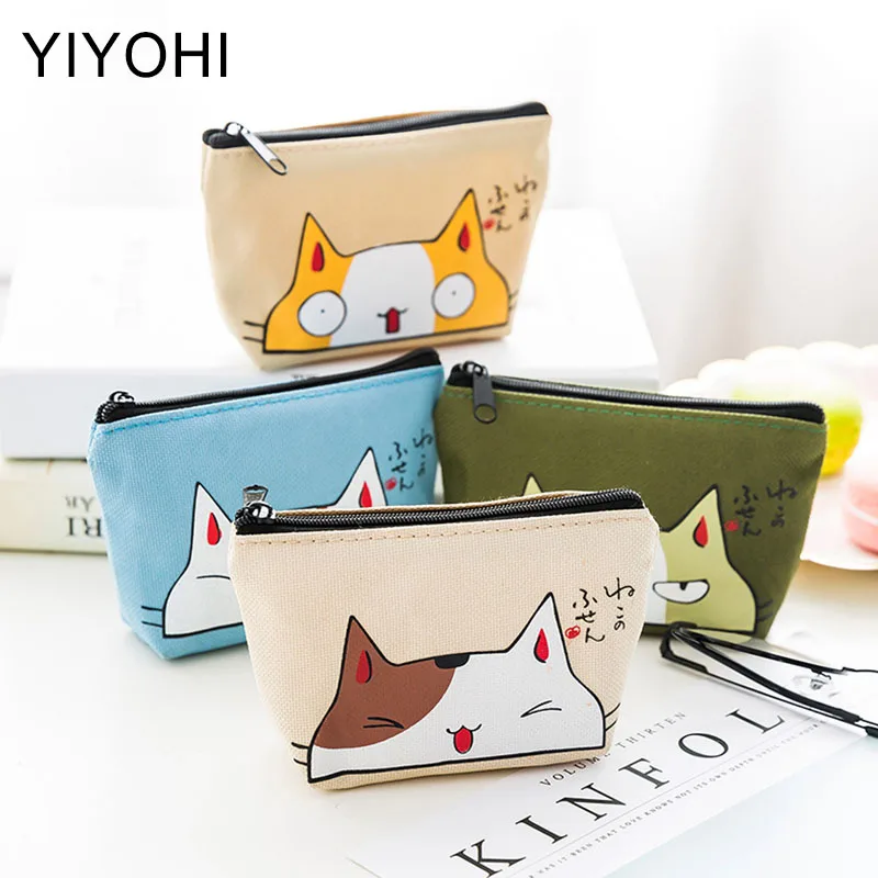 

Unisex 4 Colors Canvas Coin Purse Wallet Fashion Cute Cats Coin Key Pouch Bag creative Mini Change Purses Wallets For Gift