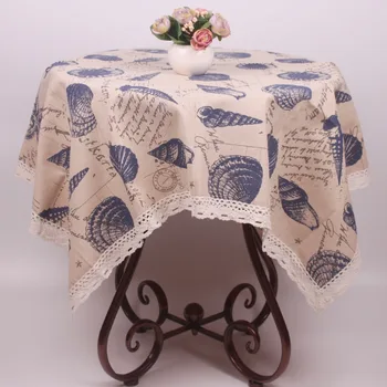 

CURCYA Beige Thick Tough Cotton Linen Square Rectangular Dustproof Tablecloth Mediterranean Sea Shells Party Table Cover