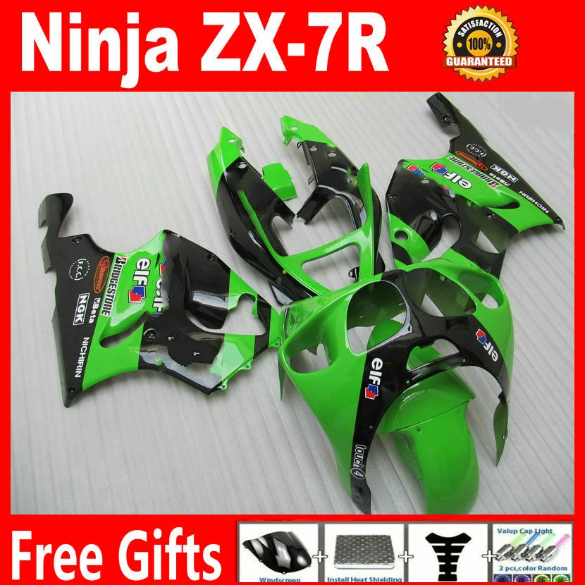 

Top quality ABS fairing kit for 96-03 Kawasaki ZX7R green glossy black free custom ninja 1996-2003 ZX7R fairing kits YHG85