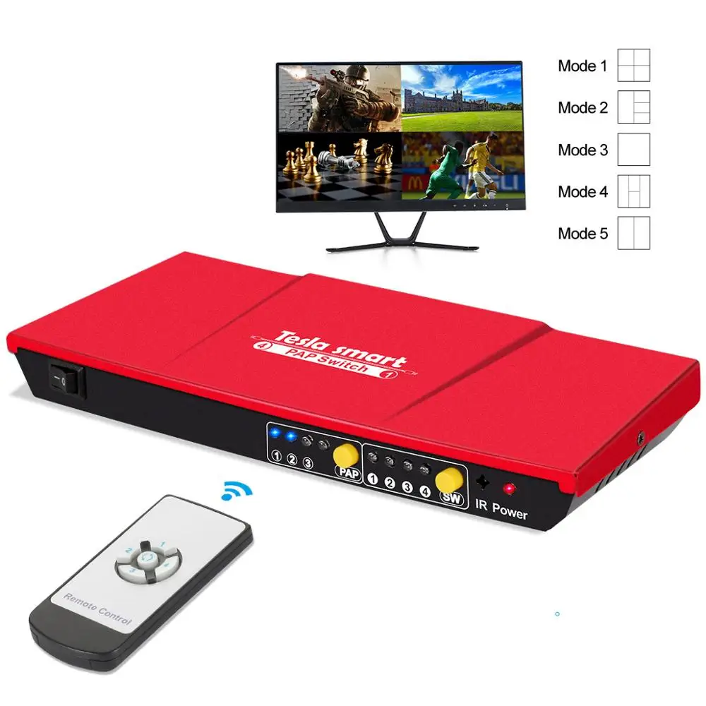  Tesla smart 4x1 HDMI Switch 4 In 1 Out 1080P@60Hz with PAP Function Seamless routes 4 Full HD sourc