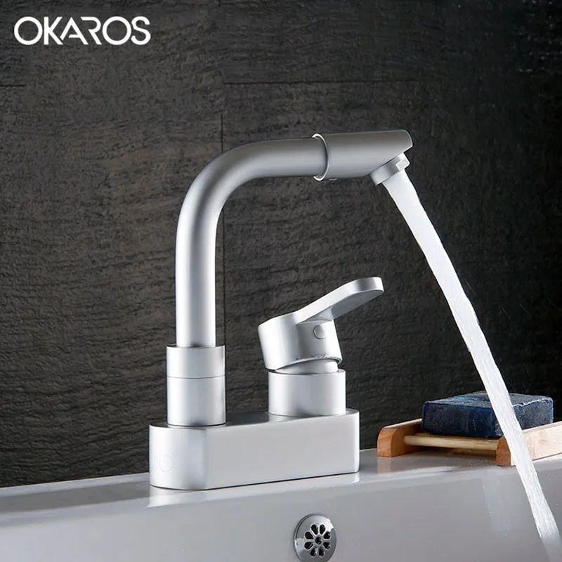 

OKAROS Fashion Basin Faucet Space Aluminum Single Handle 360 Degree Rotation Body Spout Vessel Sink Basin Tap Mixer Torneira