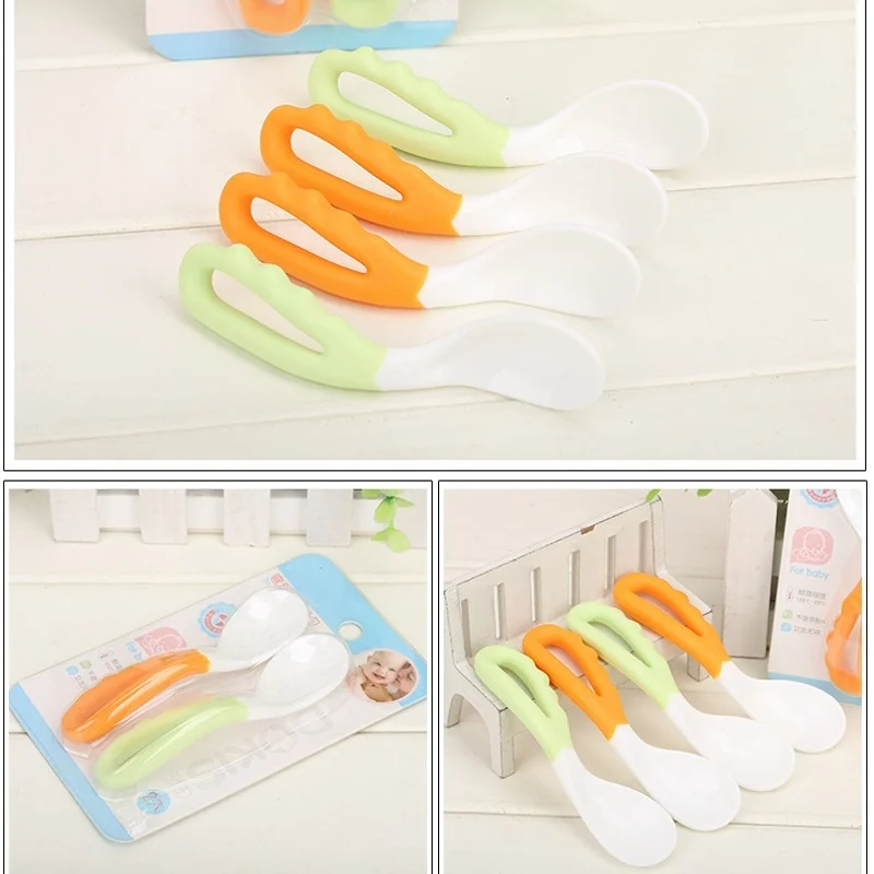 2pcs/set Spoons Silicone PP Plastic Infant Baby Spoon Solid Feeding Pacifier Bending Spoon