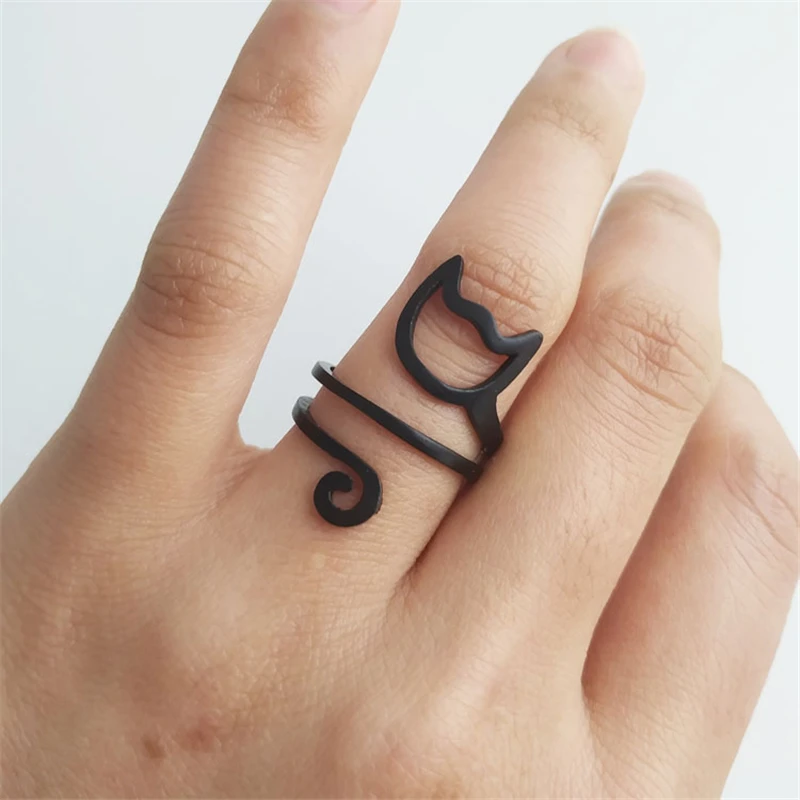 

1 Pcs Multi-turn Winding Brushed Ring Kawaii Cat Ring Cute Adjustable Geometric Rings Woman's Ring