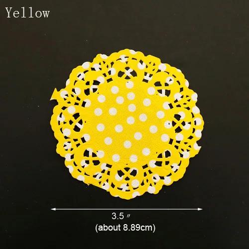 100pcs 3.5" Polka Dots Lace Paper Doilies Cake Paper Mat Decoupage Paper Doilies Placemat Napkin Pads Party Wedding Decoration - Color: yellow