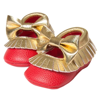 

ABWE Best Sale ROMIRUS Baby Moccasins Soft Bottom Butterfly-knot Baby Shoes Tassels Baby Prewalkers Shoes Red and Gold 11cm