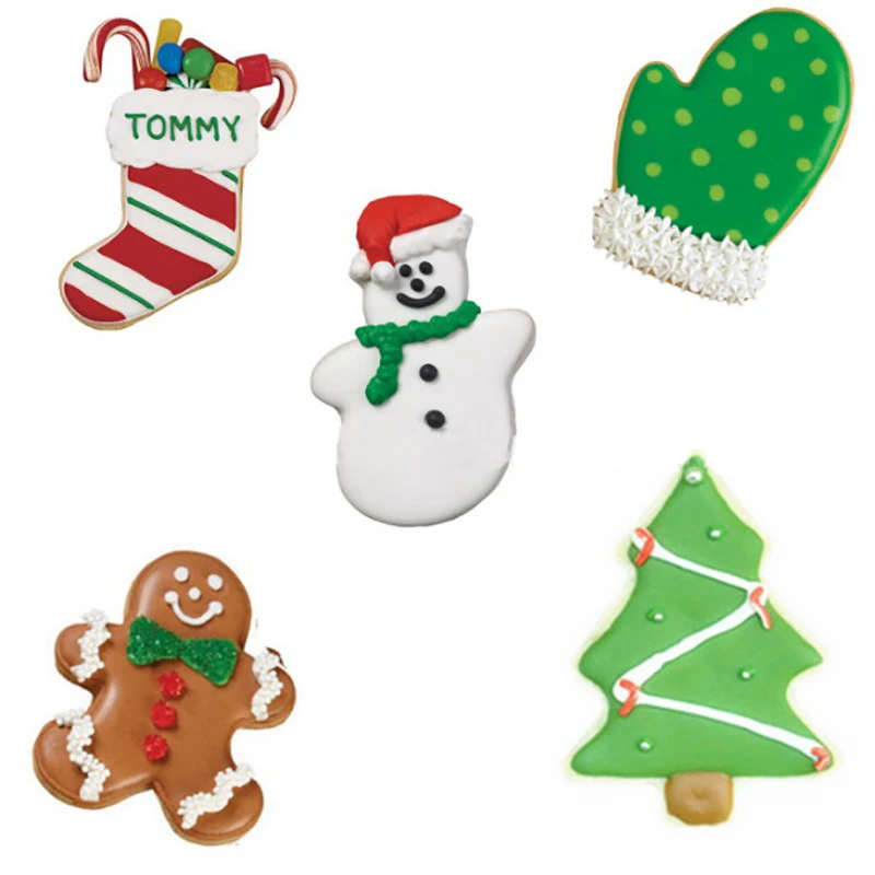 

Snowman/Gloves/Gingerbread Man/Christmas Tree/Boots Cookie Cutter Christmas Theme Mould Cooking Tool Candy Biscuit Metal Cutters