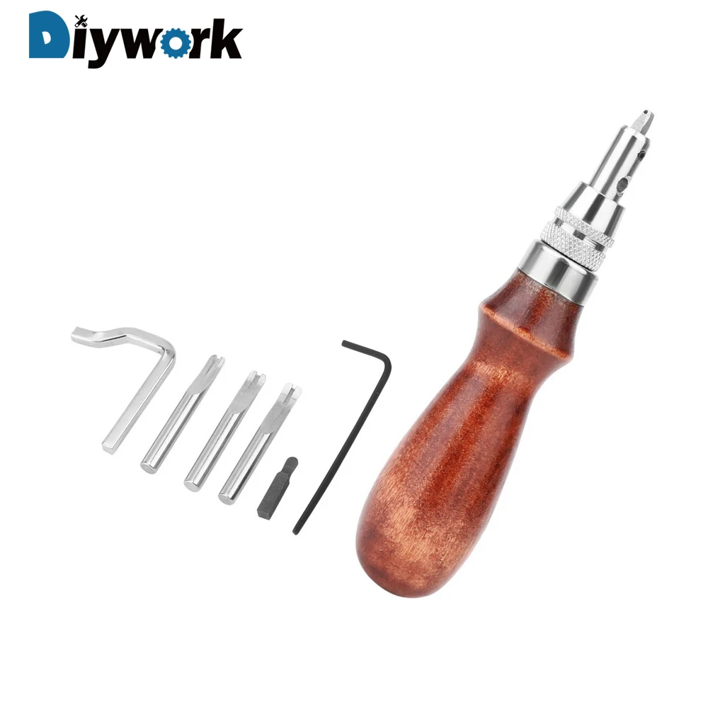  DIYWORK Leather Grooving Tool Sets Leather Craft Punch Tools Adjustable Hand Tools Sets 7 in 1 Stit