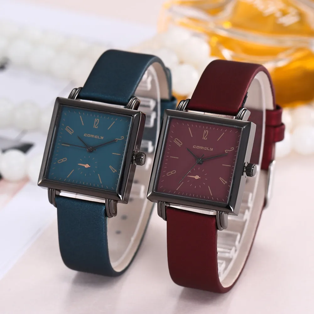 Women Fashion Leather Band Analog Quartz Square Wrist Watch Watchesin