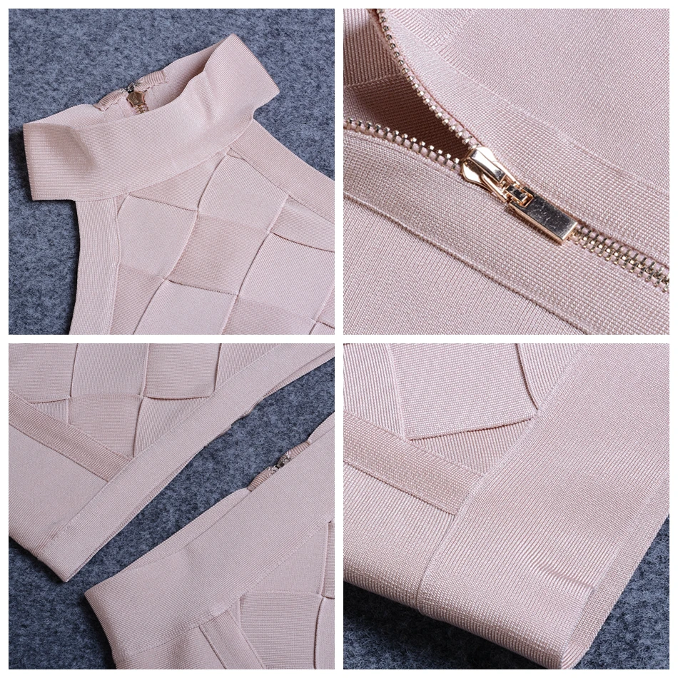 2017-Women-Runway-Bandage-Dress-Apricot-Black-Red-Gray-Pink-Off-shoulder-sleeveless-grid-cross-2