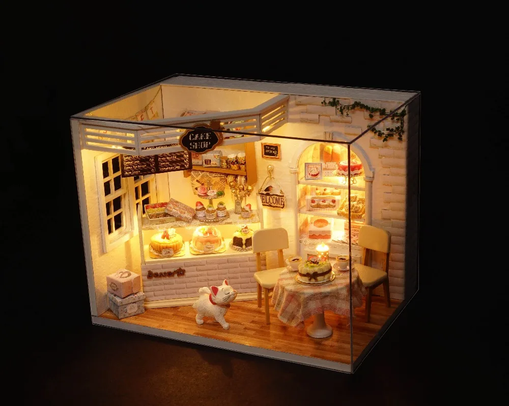 Сборка DIY кукольный домик игрушка деревянная Miniatura кукольные домики миниатюрный кукольный домик игрушки с мебели светодиодные светильники