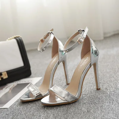 

2019 new trend simple solid color open toe sandals three-color stiletto high heels women