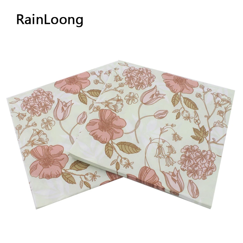 

[RainLoong] Brown Floral Paper Napkin Printed Para Festas&Party Supply Decoration Tissue Servilleta 33*33cm 20pcs/pack/lot