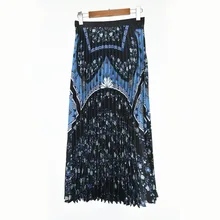 Женская длинная Плиссированная юбка с цветочным принтом, Весенняя и летняя винтажная шифоновая юбка миди