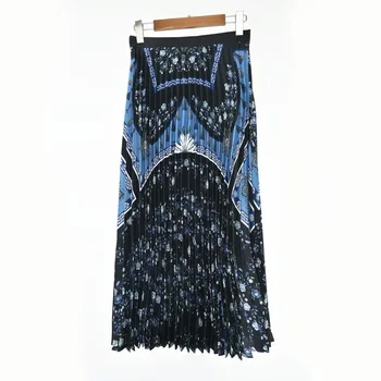 

Women Pleated Floral Print Long Skirt Vintage Chiffon Spring and Summer Midi Skirt
