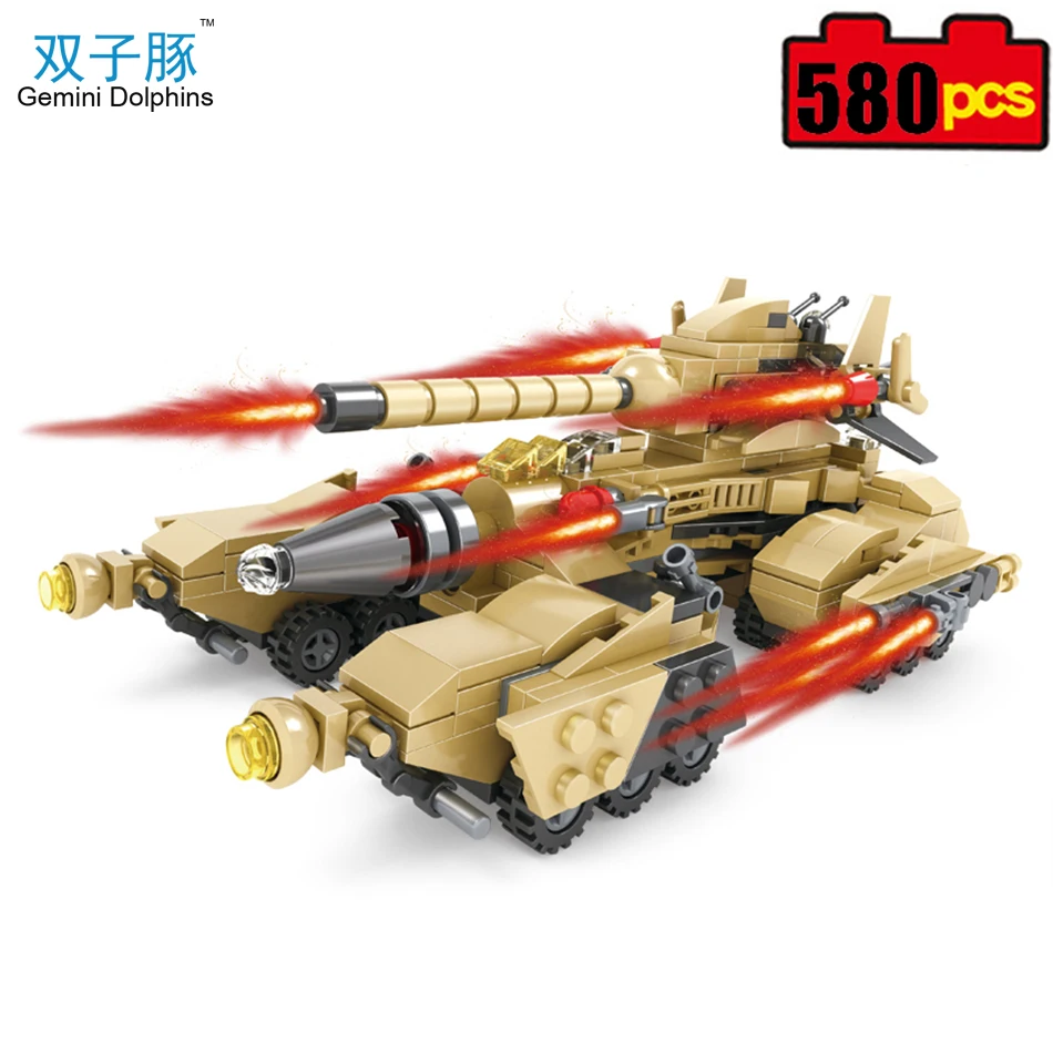 

580pcs Military Vehicle 16 Assembled 1 Super Tank Army Building Blocks Compatible Legoed City Military Bricks Toys For Children