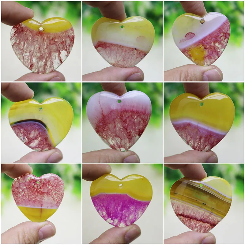

New Charms Natural Stone Beautiful Yellow and Red Druzy Geode Agates Heart Pendant Bead for DIY Jewelry Making Free shipping