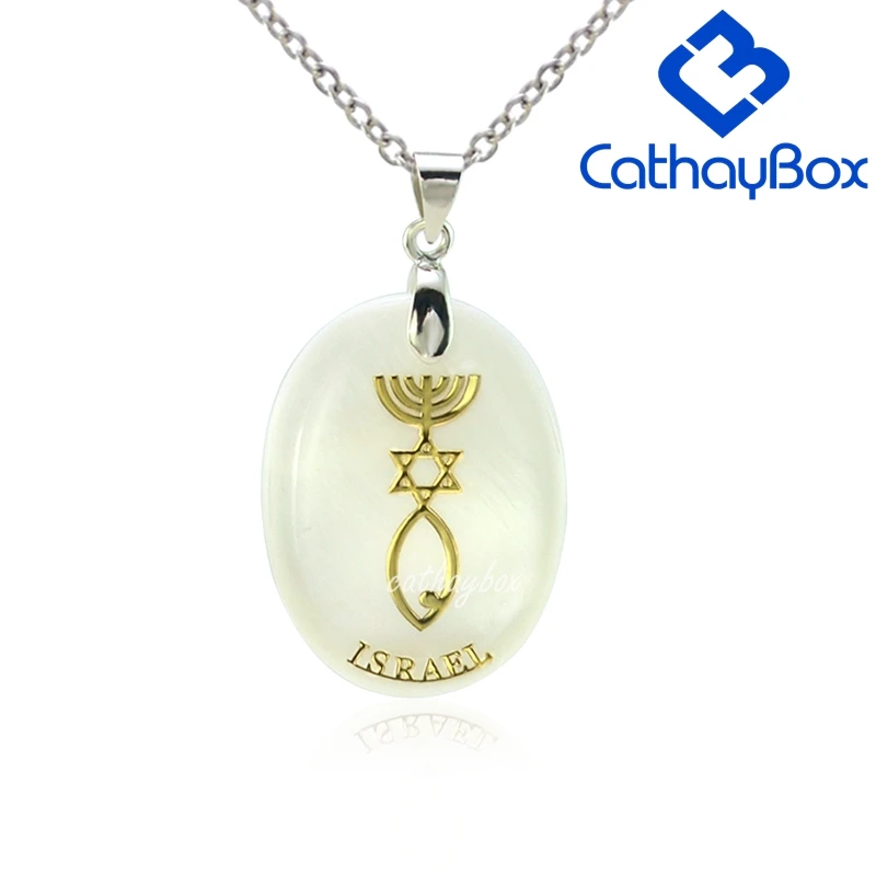 

Women Messianic Sign Charm Necklace Star of David Women Menorah Fish Pendant Necklace Mother of Pearl Shell Amulet