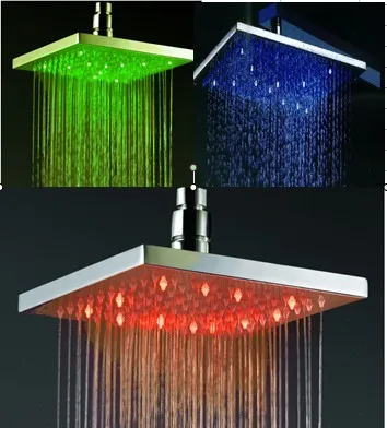 

square 16'' inch 400x400mm stainless steel LED rain shower with blue green red color led light