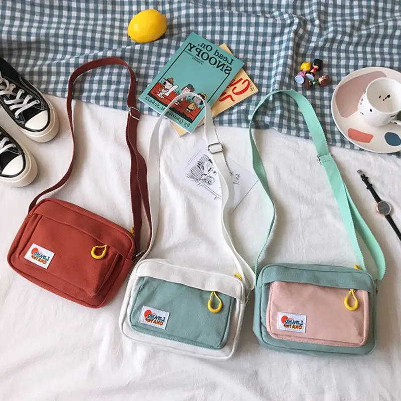 Kaufen Südkorea ins Academy Mädchen Kontrast Messenger Tasche Weiblichen Studenten Kunst Kleine Frische Weiche Schwester Leinwand Tasche