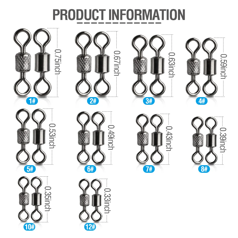DONQL 50100pcs Barrel Rolling Swivel Fishing Connector 1#-12# Bearing Swivel Solid Rings For Fishhook Fishing Accessories       (5)