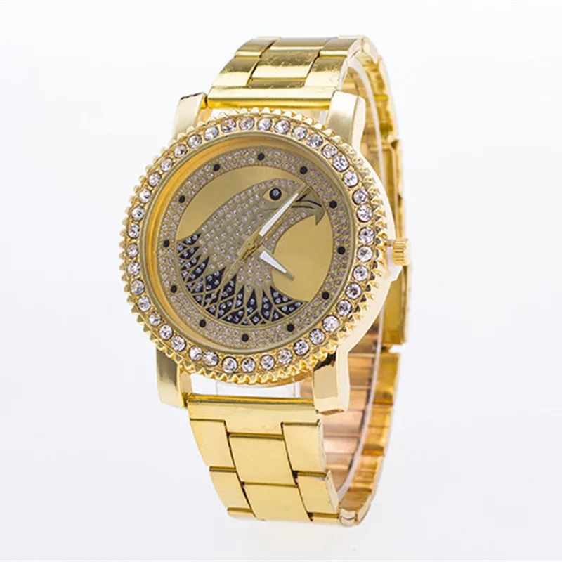 

Luxury Gold Color Men's Eagle Hawk Birds Watch Rhinestone Plated Stainess Steel Fashion Women's Quartz Wrist Watch Unisex Watch