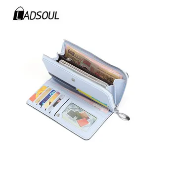 

LADSOUL Wallet Women Solid Color Zipper Multi-card Hand Clutch Long Wallet Coin ID Card Wallet High Quality CD5527/h