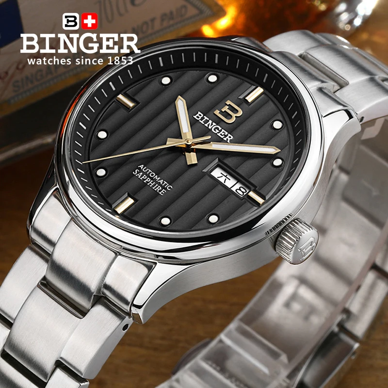 BINGER Top Brand Watch Automatic Mechanical Watches Men Fashion Luxury Sapphire Crystal relogio masculino Free shipping