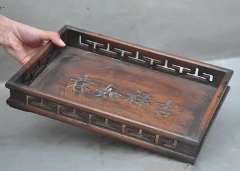 

Christmas Antiques Old Chinese Huanghuali wood Hand-Carved Auspicious RuYi Plate Tray Halloween