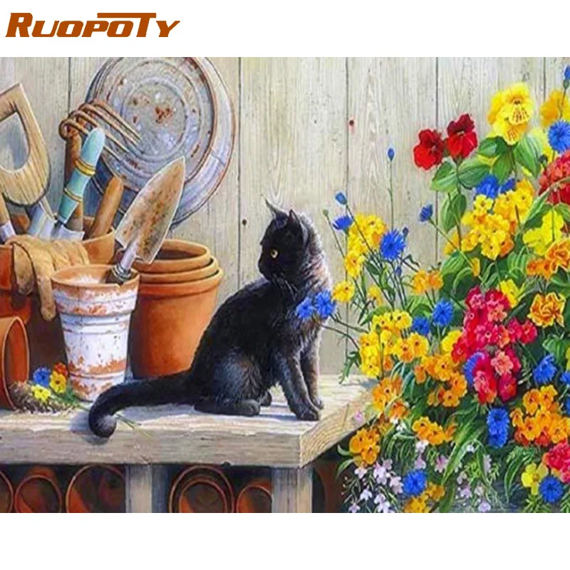 RUOPOTY, цветы, рамка, сделай сам, краска по номерам, современный настенный арт, холст, краска, акриловая краска по номерам для гостиной, произведение искусства - Цвет: 1647