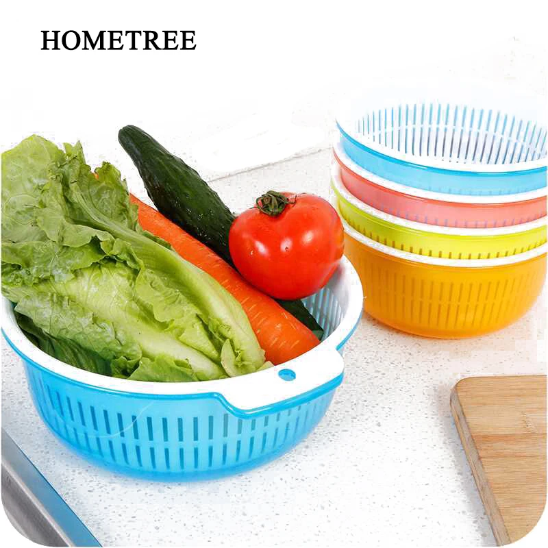 

HOMTREE Multipurpose Double Fruit Vegetable Drain Basket Living Room Fruit Basket Removable Washable Kitchen Storage Basket H708