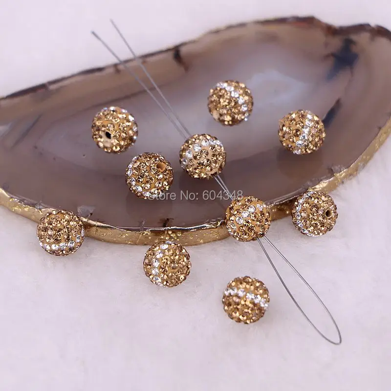 

50PCS Gold Yellow Pave Crystal Rhinestone Round Spacer Beads, 10mm, Loose Beads, Connector Beads Jewelry Accessories