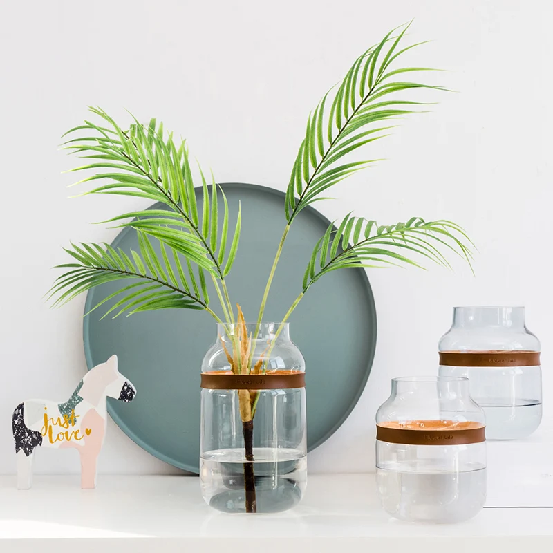 Creative Nordic style Transparent glass leather vase living room Dried flowers dining table Decorative flower decoration