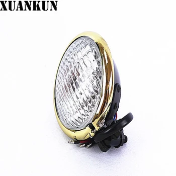 

XUANKUN Motorcycle Accessories Modified Front Big Head Lamp Blue Indicator Light Metal Back Shell Glass Lampshade