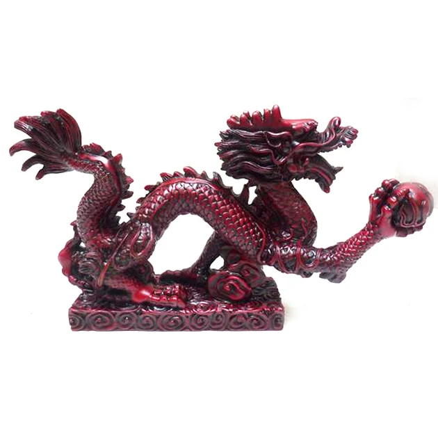 Traditional Vintage Resin RED Chinese Feng Shui Dragon Figurine Statue