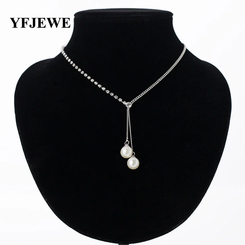 

YFJEWE Luxury Elegant pearl Pendant Necklace sliver Plated Chain Necklace Austrian Crystal Pearl Necklace For Women #N098